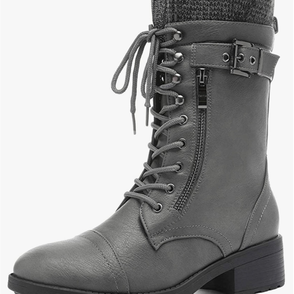 Gray zip up boots
